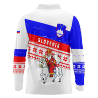 Slovenia Christmas Long Sleeve Polo Shirt with Saint Nicholas White Horse Snowflake Pattern and National Flag Design - Wonder Print Shop