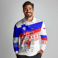 Slovenia Christmas Long Sleeve Polo Shirt with Saint Nicholas White Horse Snowflake Pattern and National Flag Design - Wonder Print Shop
