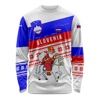 Slovenia Christmas Long Sleeve Shirt with Saint Nicholas White Horse Snowflake Pattern and National Flag Design - Wonder Print Shop
