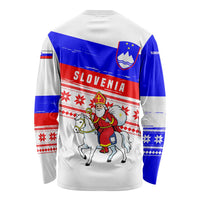 Slovenia Christmas Long Sleeve Shirt with Saint Nicholas White Horse Snowflake Pattern and National Flag Design - Wonder Print Shop