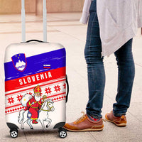 Slovenia Christmas Luggage Cover with Saint Nicholas White Horse Snowflake Pattern and National Flag Design - Wonder Print Shop