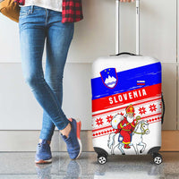 Slovenia Christmas Luggage Cover with Saint Nicholas White Horse Snowflake Pattern and National Flag Design - Wonder Print Shop