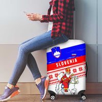Slovenia Christmas Luggage Cover with Saint Nicholas White Horse Snowflake Pattern and National Flag Design - Wonder Print Shop