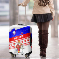 Slovenia Christmas Luggage Cover with Saint Nicholas White Horse Snowflake Pattern and National Flag Design - Wonder Print Shop