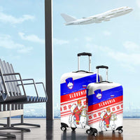 Slovenia Christmas Luggage Cover with Saint Nicholas White Horse Snowflake Pattern and National Flag Design - Wonder Print Shop