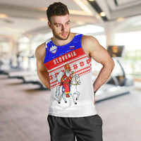 Slovenia Christmas Men Tank Top with Saint Nicholas White Horse Snowflake Pattern and National Flag Design - Wonder Print Shop