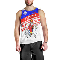 Slovenia Christmas Men Tank Top with Saint Nicholas White Horse Snowflake Pattern and National Flag Design - Wonder Print Shop