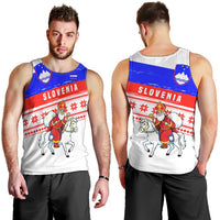 Slovenia Christmas Men Tank Top with Saint Nicholas White Horse Snowflake Pattern and National Flag Design - Wonder Print Shop