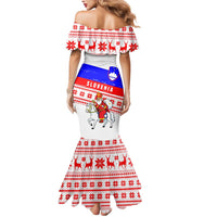Slovenia Christmas Mermaid Dress with Saint Nicholas White Horse Snowflake Pattern and National Flag Design - Wonder Print Shop