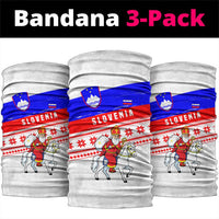 Slovenia Christmas Neck Gaiter with Saint Nicholas White Horse Snowflake Pattern and National Flag Design - Wonder Print Shop