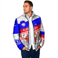 Slovenia Christmas Padded Jacket with Saint Nicholas White Horse Snowflake Pattern and National Flag Design - Wonder Print Shop