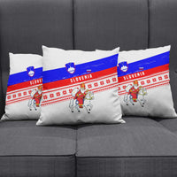Slovenia Christmas Pillow Cover with Saint Nicholas White Horse Snowflake Pattern and National Flag Design - Wonder Print Shop