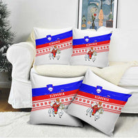 Slovenia Christmas Pillow Cover with Saint Nicholas White Horse Snowflake Pattern and National Flag Design - Wonder Print Shop