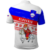 Slovenia Christmas Polo Shirt with Saint Nicholas White Horse Snowflake Pattern and National Flag Design - Wonder Print Shop