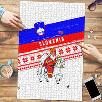 Slovenia Christmas Puzzle with Saint Nicholas White Horse Snowflake Pattern and National Flag Design - Wonder Print Shop