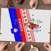 Slovenia Christmas Puzzle with Saint Nicholas White Horse Snowflake Pattern and National Flag Design - Wonder Print Shop