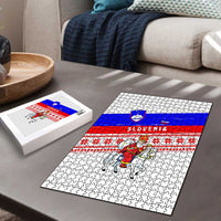 Slovenia Christmas Puzzle with Saint Nicholas White Horse Snowflake Pattern and National Flag Design - Wonder Print Shop