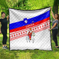 Slovenia Christmas Quilt with Saint Nicholas White Horse Snowflake Pattern and National Flag Design - Wonder Print Shop