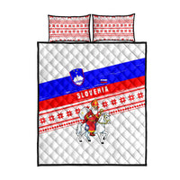 Slovenia Christmas Quilt Bed Set with Saint Nicholas White Horse Snowflake Pattern and National Flag Design - Wonder Print Shop