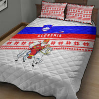 Slovenia Christmas Quilt Bed Set with Saint Nicholas White Horse Snowflake Pattern and National Flag Design - Wonder Print Shop