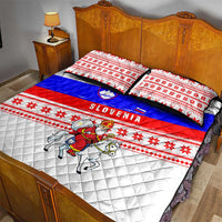 Slovenia Christmas Quilt Bed Set with Saint Nicholas White Horse Snowflake Pattern and National Flag Design - Wonder Print Shop