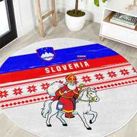 Slovenia Christmas Round Carpet with Saint Nicholas White Horse Snowflake Pattern and National Flag Design - Wonder Print Shop