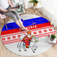 Slovenia Christmas Round Carpet with Saint Nicholas White Horse Snowflake Pattern and National Flag Design - Wonder Print Shop
