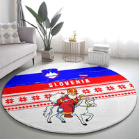 Slovenia Christmas Round Carpet with Saint Nicholas White Horse Snowflake Pattern and National Flag Design - Wonder Print Shop