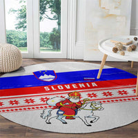 Slovenia Christmas Round Carpet with Saint Nicholas White Horse Snowflake Pattern and National Flag Design - Wonder Print Shop