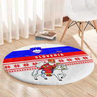 Slovenia Christmas Round Carpet with Saint Nicholas White Horse Snowflake Pattern and National Flag Design - Wonder Print Shop
