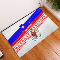 Slovenia Christmas Rubber Doormat with Saint Nicholas White Horse Snowflake Pattern and National Flag Design - Wonder Print Shop
