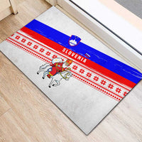 Slovenia Christmas Rubber Doormat with Saint Nicholas White Horse Snowflake Pattern and National Flag Design - Wonder Print Shop