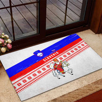 Slovenia Christmas Rubber Doormat with Saint Nicholas White Horse Snowflake Pattern and National Flag Design - Wonder Print Shop