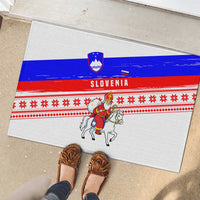 Slovenia Christmas Rubber Doormat with Saint Nicholas White Horse Snowflake Pattern and National Flag Design - Wonder Print Shop