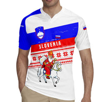 Slovenia Christmas Rugby Jersey with Saint Nicholas White Horse Snowflake Pattern and National Flag Design - Wonder Print Shop