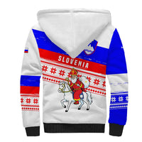 Slovenia Christmas Sherpa Hoodie with Saint Nicholas White Horse Snowflake Pattern and National Flag Design - Wonder Print Shop