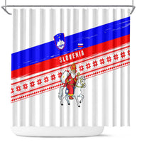 Slovenia Christmas Shower Curtain with Saint Nicholas White Horse Snowflake Pattern and National Flag Design - Wonder Print Shop