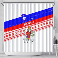 Slovenia Christmas Shower Curtain with Saint Nicholas White Horse Snowflake Pattern and National Flag Design - Wonder Print Shop