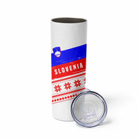Slovenia Christmas Skinny Tumbler with Saint Nicholas White Horse Snowflake Pattern and National Flag Design - Wonder Print Shop