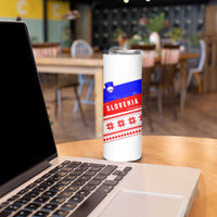 Slovenia Christmas Skinny Tumbler with Saint Nicholas White Horse Snowflake Pattern and National Flag Design - Wonder Print Shop