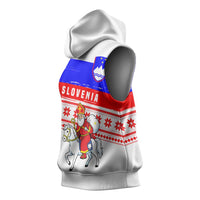 Slovenia Christmas Sleeveless Hoodie with Saint Nicholas White Horse Snowflake Pattern and National Flag Design - Wonder Print Shop