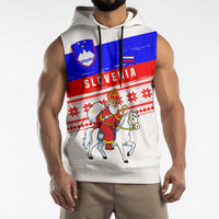 Slovenia Christmas Sleeveless Hoodie with Saint Nicholas White Horse Snowflake Pattern and National Flag Design - Wonder Print Shop