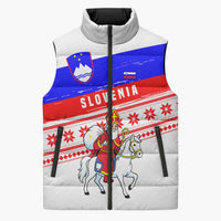Slovenia Christmas Sleeveless Puffer Jacket with Saint Nicholas White Horse Snowflake Pattern and National Flag Design - Wonder Print Shop