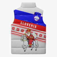 Slovenia Christmas Sleeveless Puffer Jacket with Saint Nicholas White Horse Snowflake Pattern and National Flag Design - Wonder Print Shop