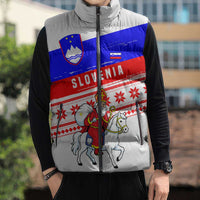 Slovenia Christmas Sleeveless Puffer Jacket with Saint Nicholas White Horse Snowflake Pattern and National Flag Design - Wonder Print Shop
