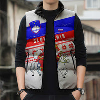 Slovenia Christmas Sleeveless Puffer Jacket with Saint Nicholas White Horse Snowflake Pattern and National Flag Design - Wonder Print Shop