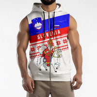 Slovenia Christmas Sleeveless Zip Hoodie with Saint Nicholas White Horse Snowflake Pattern and National Flag Design - Wonder Print Shop