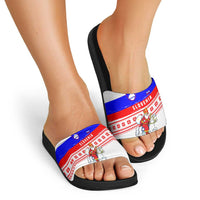 Slovenia Christmas Slide Sandals with Saint Nicholas White Horse Snowflake Pattern and National Flag Design - Wonder Print Shop