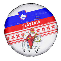 Slovenia Christmas Spare Tire Cover with Saint Nicholas White Horse Snowflake Pattern and National Flag Design - Wonder Print Shop