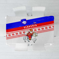 Slovenia Christmas Tablecloth with Saint Nicholas White Horse Snowflake Pattern and National Flag Design - Wonder Print Shop
